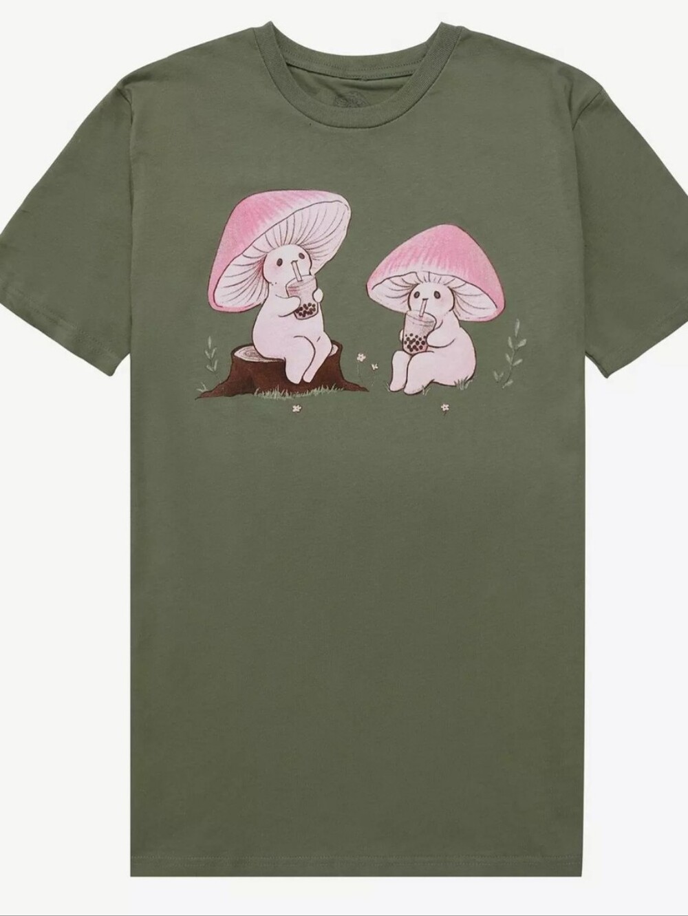 Mushroom Tea Time Tshirt By Fairydrop Mycena Sipping Boba Milk Tea Cottagecore